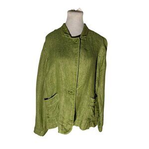 Eileen Fisher Green Linen Button Front Lightweight  Jacket Size XL